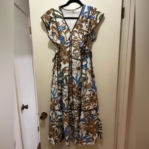 Entro Botanical Maxi Dress in Brown and Blue